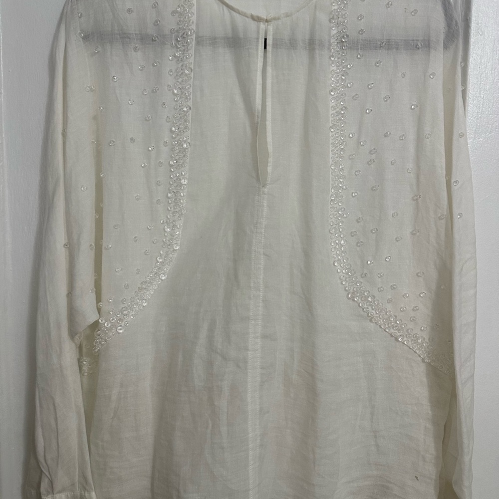 ZARA poplin linen White Blouse with Details
